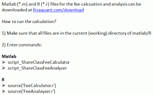 Downloadable matlab and R files for fee calculation