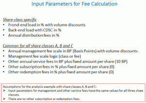 Input parameters for fee calculation