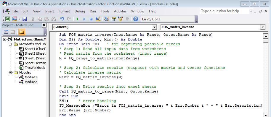 Your second VBA procedure with matrix functions
