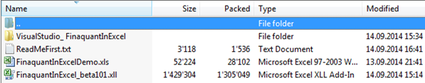 Content of zip pack Finaquant in Excel