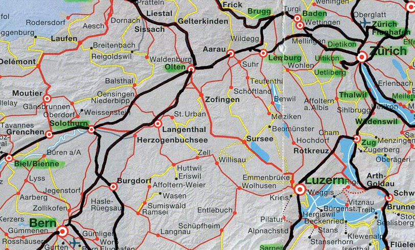 Map from Zürich to Bern